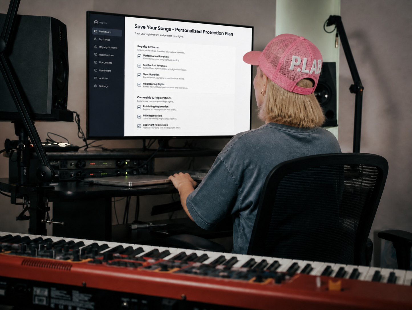 Young Producer in Music Studio with PLAB Cap Mockup